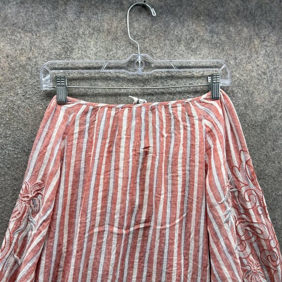 Anthropologie Akemi Kin Shirt Womens Large Red White Striped Embroidered Boho - Picture 7 of 12